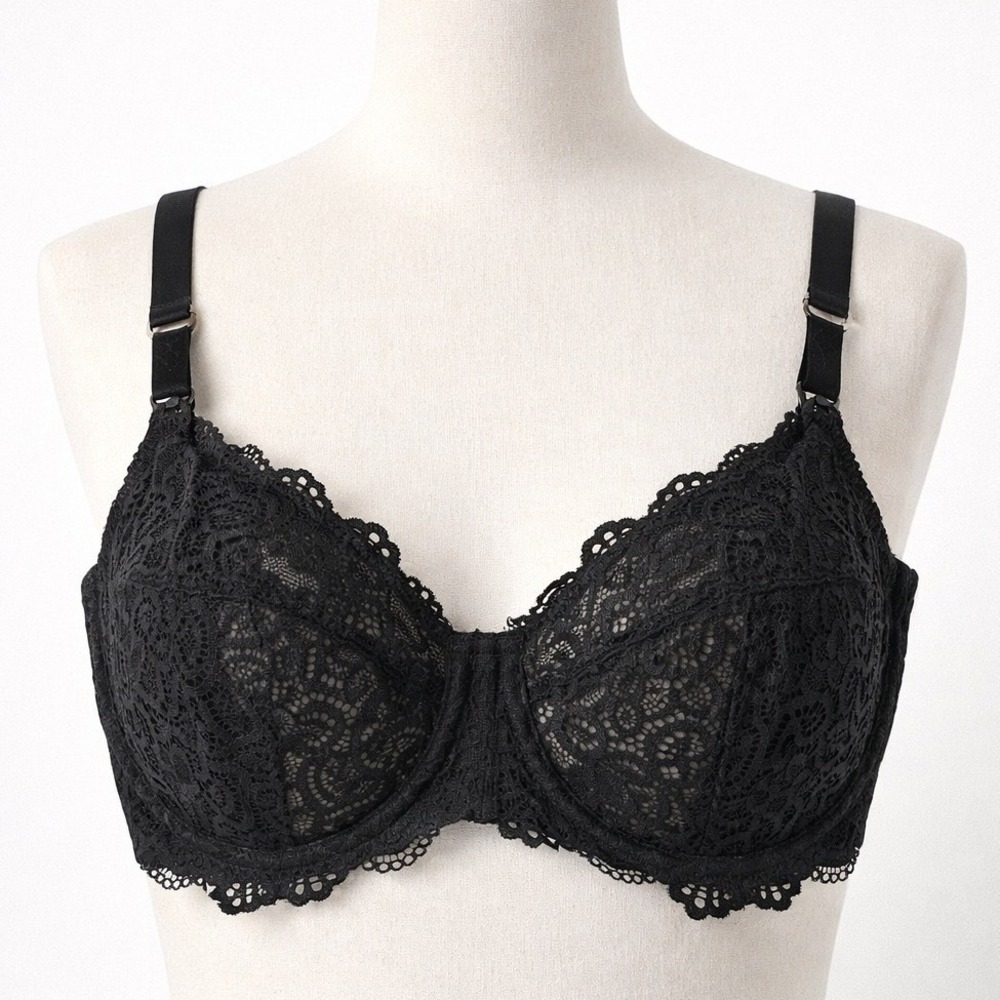 NWT Bravissimo 38F‎ Black Lace Nursing Bra Unlined Adjustable Straps Sexy NEW